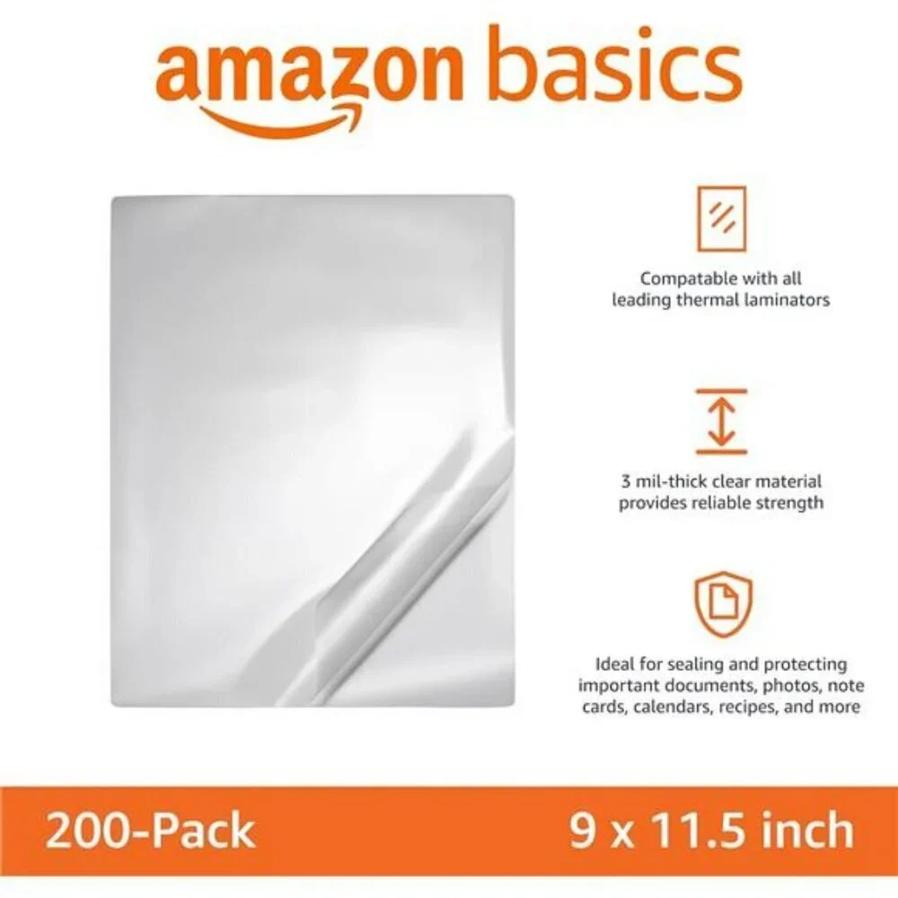 Clear Thermal Laminating Plastic Paper Laminator Sheets 9 x 11.5-Inch 200-Pack